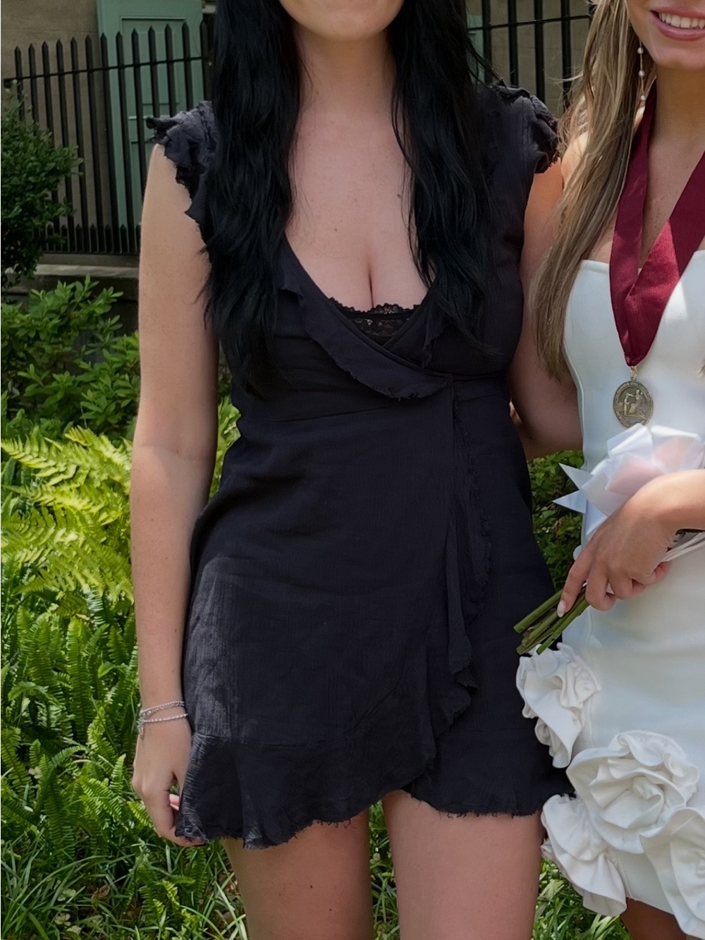 Urban Outfitters Kimchi Blue Black Ruffled Sleeveless wrap mini dress